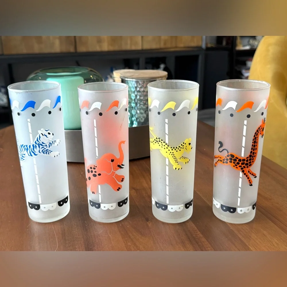 Federal Glass ZOO Frosted Tumblers Tall Highball Tom Collins Glasses Set… - Picture 1 of 6